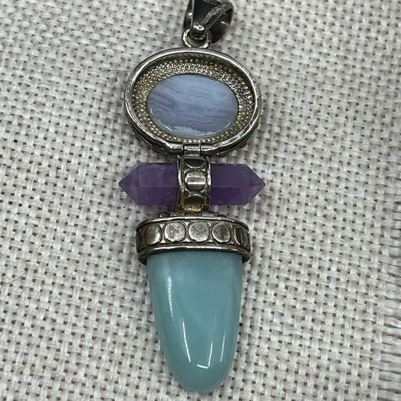 Vintage Whitney Kelly Sterling Silver Pendant w/ Agate, Amethyst & Chalcedony - Picture 10 of 17